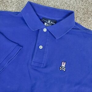 Psycho Bunny Mens 6 Solid Blue Stretch Knit Polo Short Sleeve